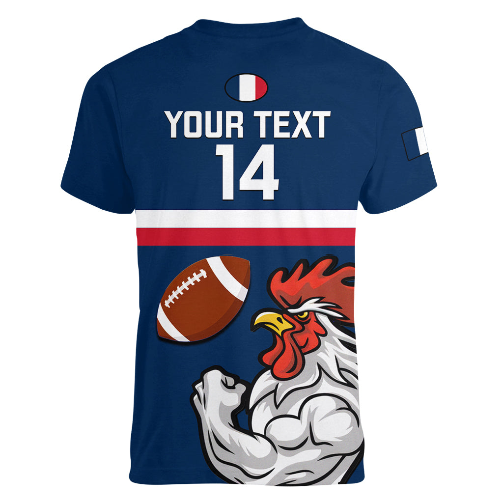 Custom France Rugby Women V Neck T Shirt World Cup Allez Les Bleus 2023 Mascot - Wonder Print Shop