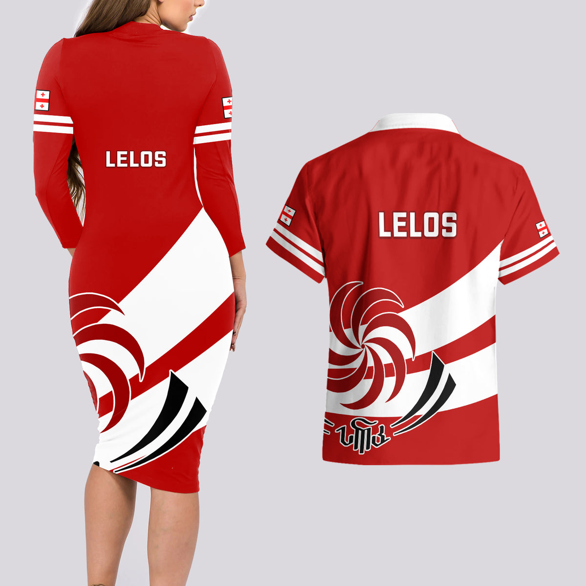 Georgia Rugby Couples Matching Long Sleeve Bodycon Dress and Hawaiian Shirt 2023 Go Lelos Curves Style - Wonder Print Shop