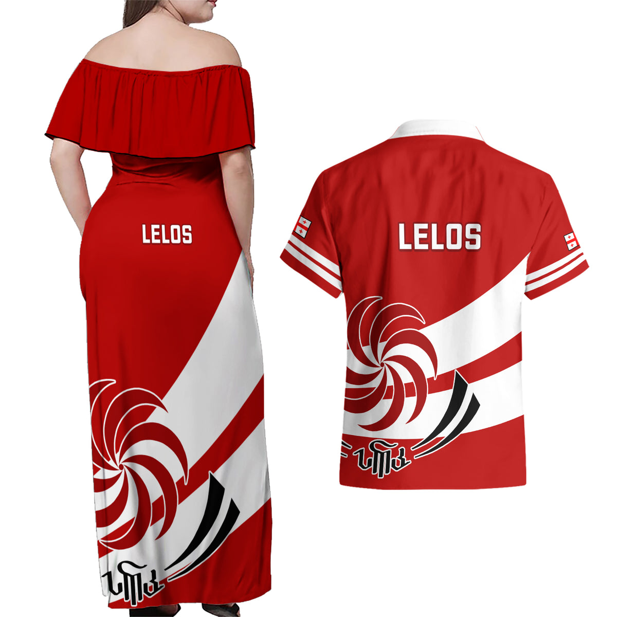 Georgia Rugby Couples Matching Off Shoulder Maxi Dress and Hawaiian Shirt 2023 Go Lelos Curves Style - Wonder Print Shop