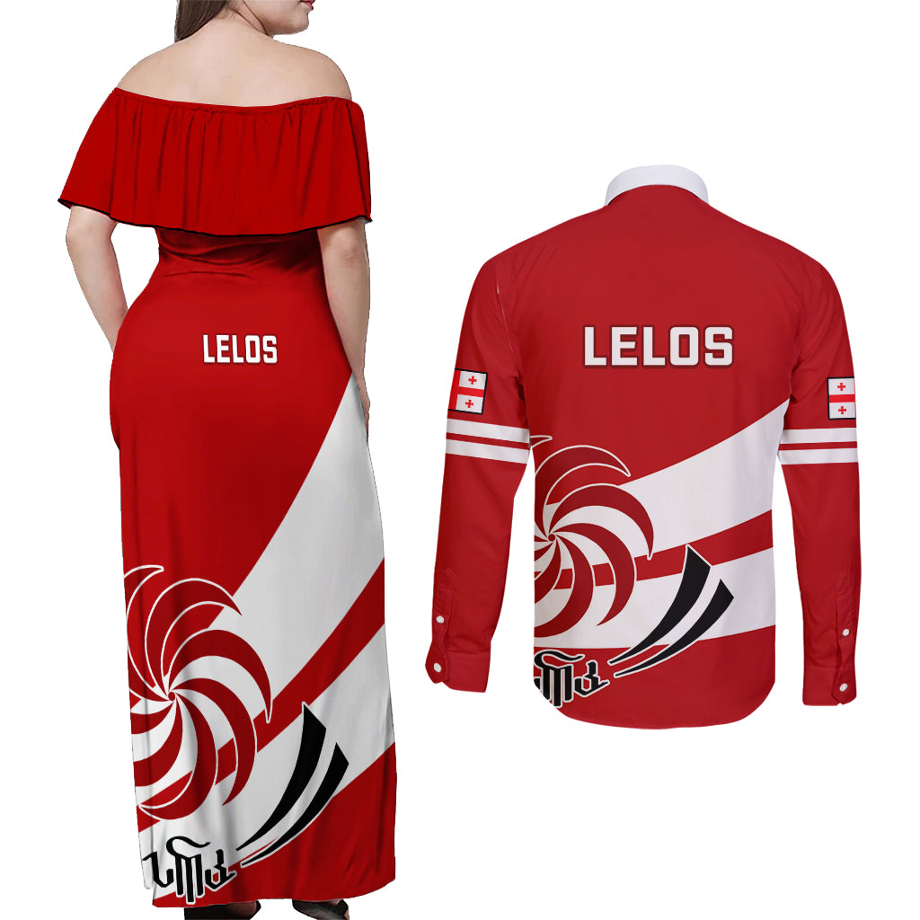 Georgia Rugby Couples Matching Off Shoulder Maxi Dress and Long Sleeve Button Shirts 2023 Go Lelos Curves Style - Wonder Print Shop