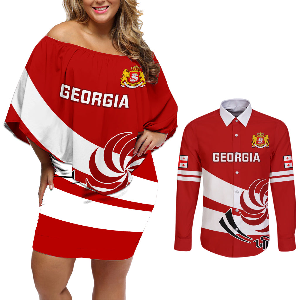 Georgia Rugby Couples Matching Off Shoulder Short Dress and Long Sleeve Button Shirts 2023 Go Lelos Curves Style - Wonder Print Shop