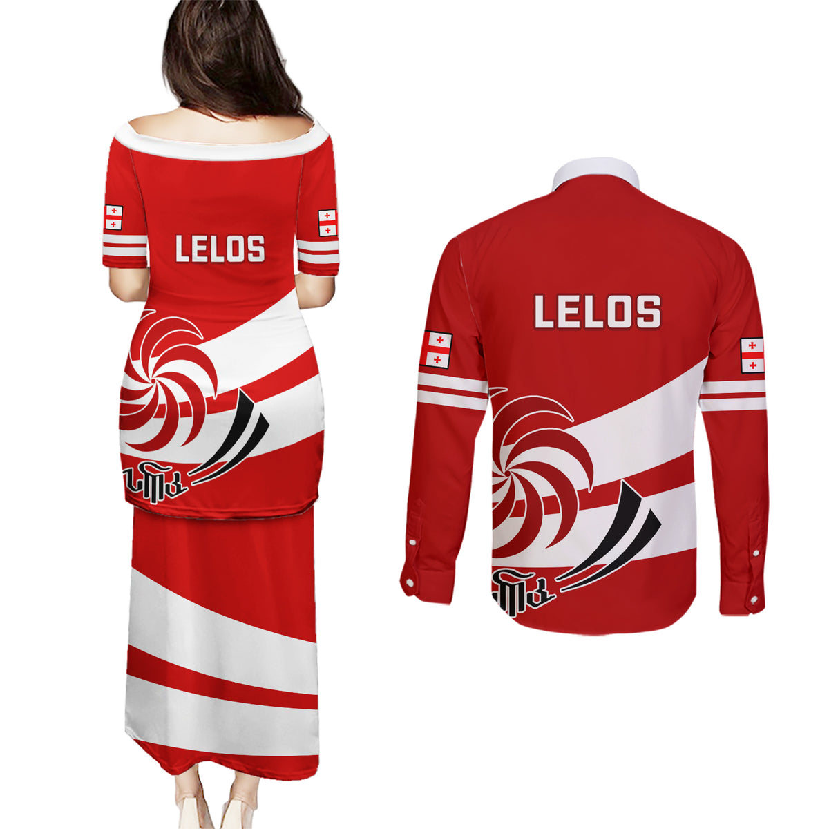 Georgia Rugby Couples Matching Puletasi Dress and Long Sleeve Button Shirts 2023 Go Lelos Curves Style - Wonder Print Shop