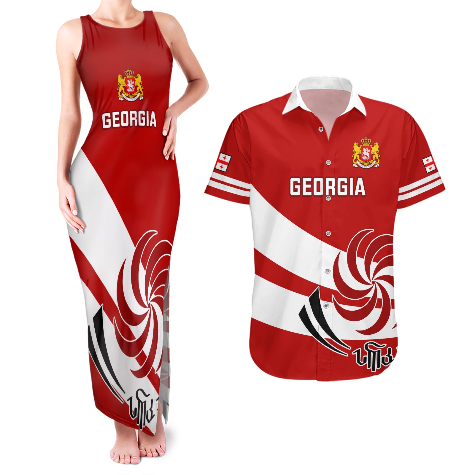 Georgia Rugby Couples Matching Tank Maxi Dress and Hawaiian Shirt 2023 Go Lelos Curves Style - Wonder Print Shop