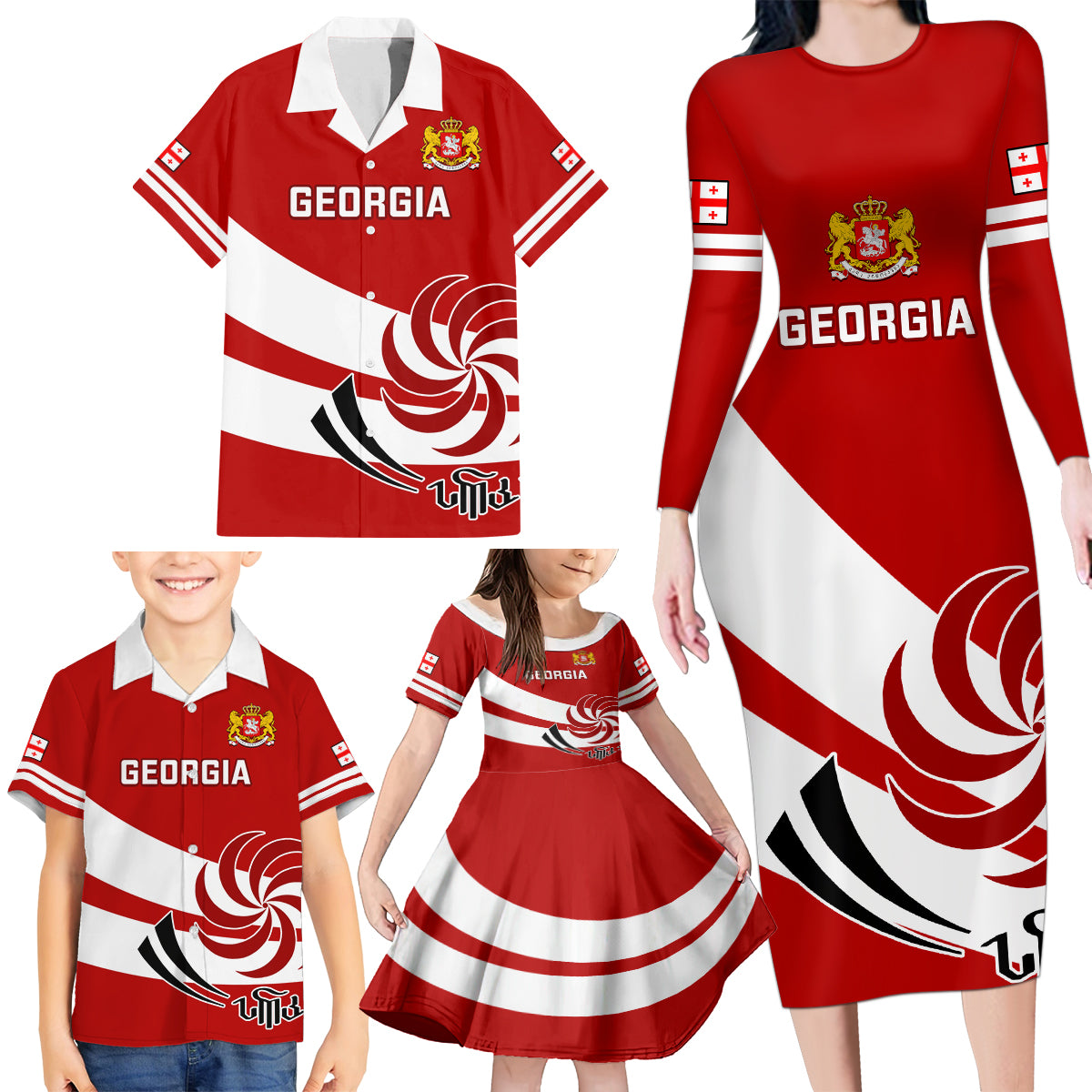 Georgia Rugby Family Matching Long Sleeve Bodycon Dress and Hawaiian Shirt 2023 Go Lelos Curves Style - Wonder Print Shop