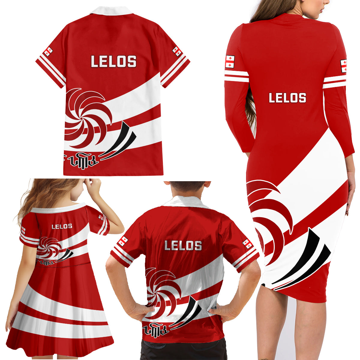 Georgia Rugby Family Matching Long Sleeve Bodycon Dress and Hawaiian Shirt 2023 Go Lelos Curves Style - Wonder Print Shop