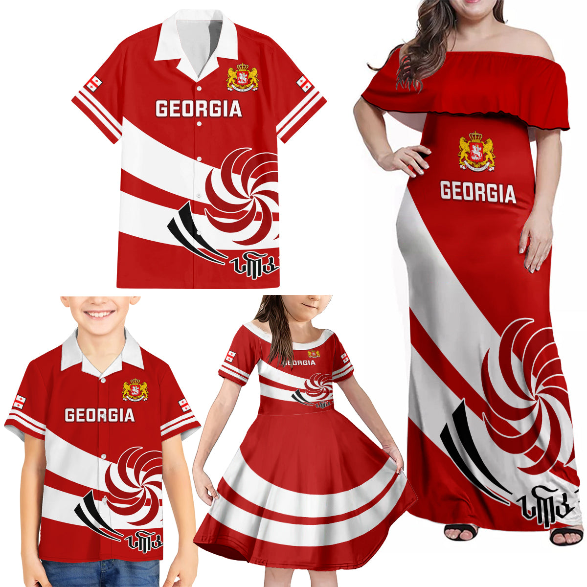 Georgia Rugby Family Matching Off Shoulder Maxi Dress and Hawaiian Shirt 2023 Go Lelos Curves Style - Wonder Print Shop