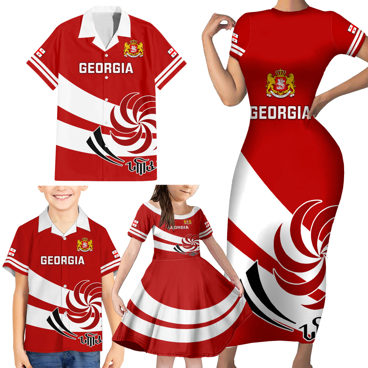 Georgia Rugby Family Matching Short Sleeve Bodycon Dress and Hawaiian Shirt 2023 Go Lelos Curves Style - Wonder Print Shop