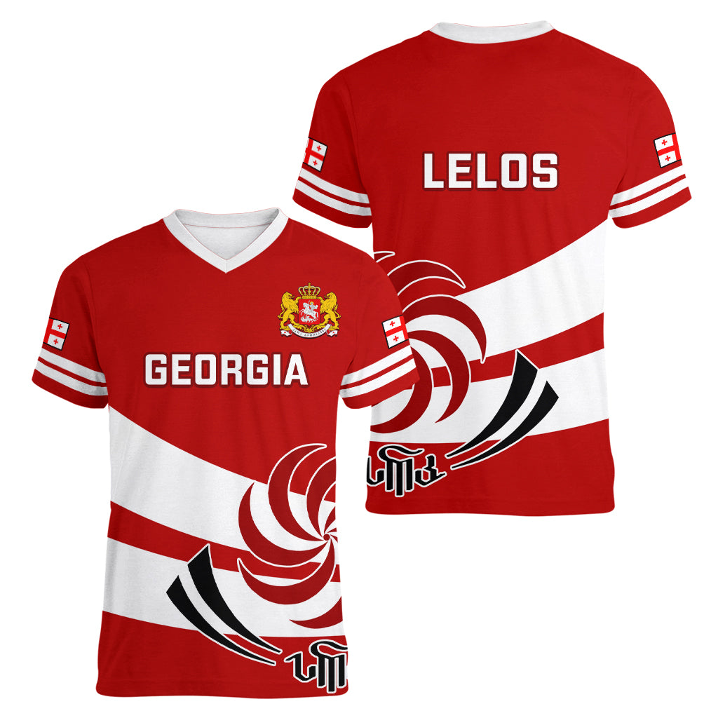 Georgia Rugby Women V Neck T Shirt 2023 Go Lelos Curves Style - Wonder Print Shop