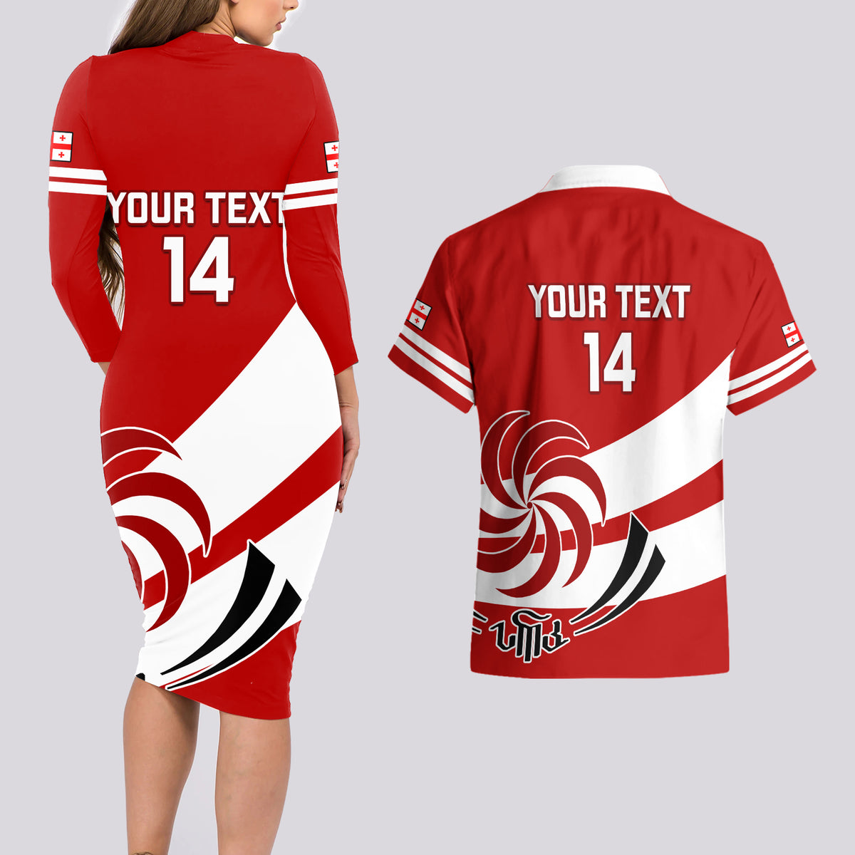 Custom Georgia Rugby Couples Matching Long Sleeve Bodycon Dress and Hawaiian Shirt 2023 Go Lelos Curves Style - Wonder Print Shop