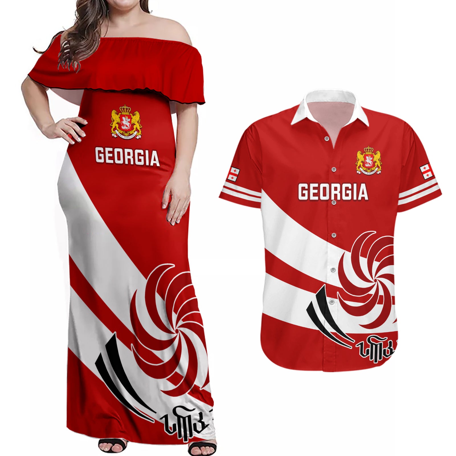 Custom Georgia Rugby Couples Matching Off Shoulder Maxi Dress and Hawaiian Shirt 2023 Go Lelos Curves Style - Wonder Print Shop
