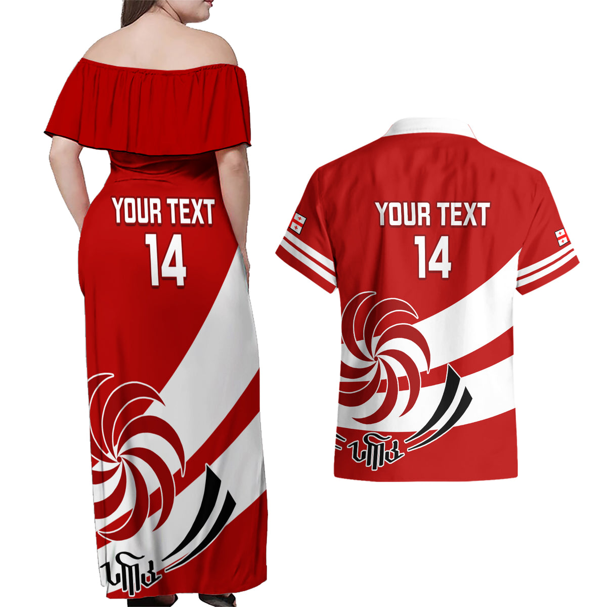 Custom Georgia Rugby Couples Matching Off Shoulder Maxi Dress and Hawaiian Shirt 2023 Go Lelos Curves Style - Wonder Print Shop