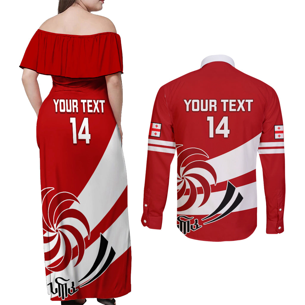 Custom Georgia Rugby Couples Matching Off Shoulder Maxi Dress and Long Sleeve Button Shirts 2023 Go Lelos Curves Style - Wonder Print Shop