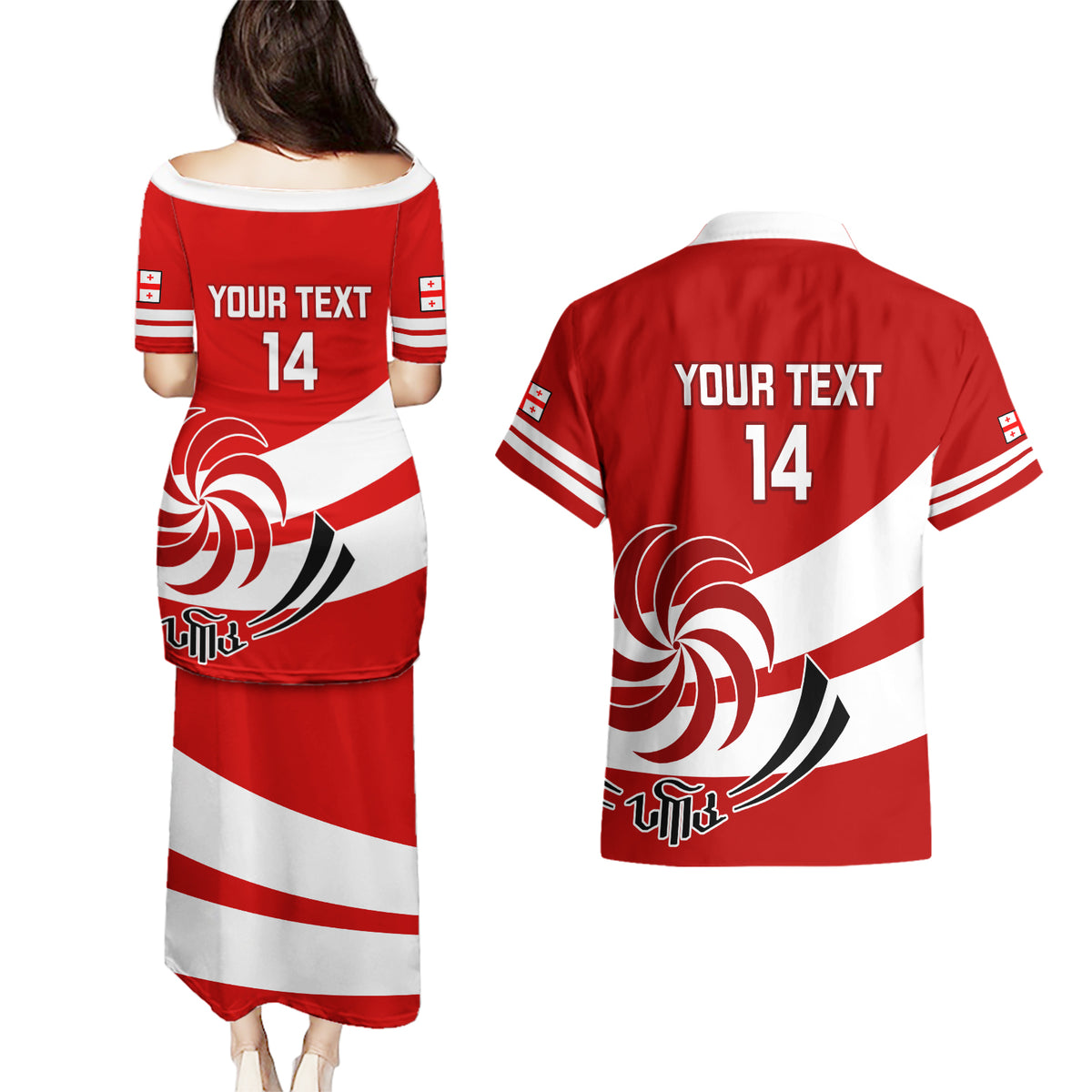 Custom Georgia Rugby Couples Matching Puletasi Dress and Hawaiian Shirt 2023 Go Lelos Curves Style - Wonder Print Shop