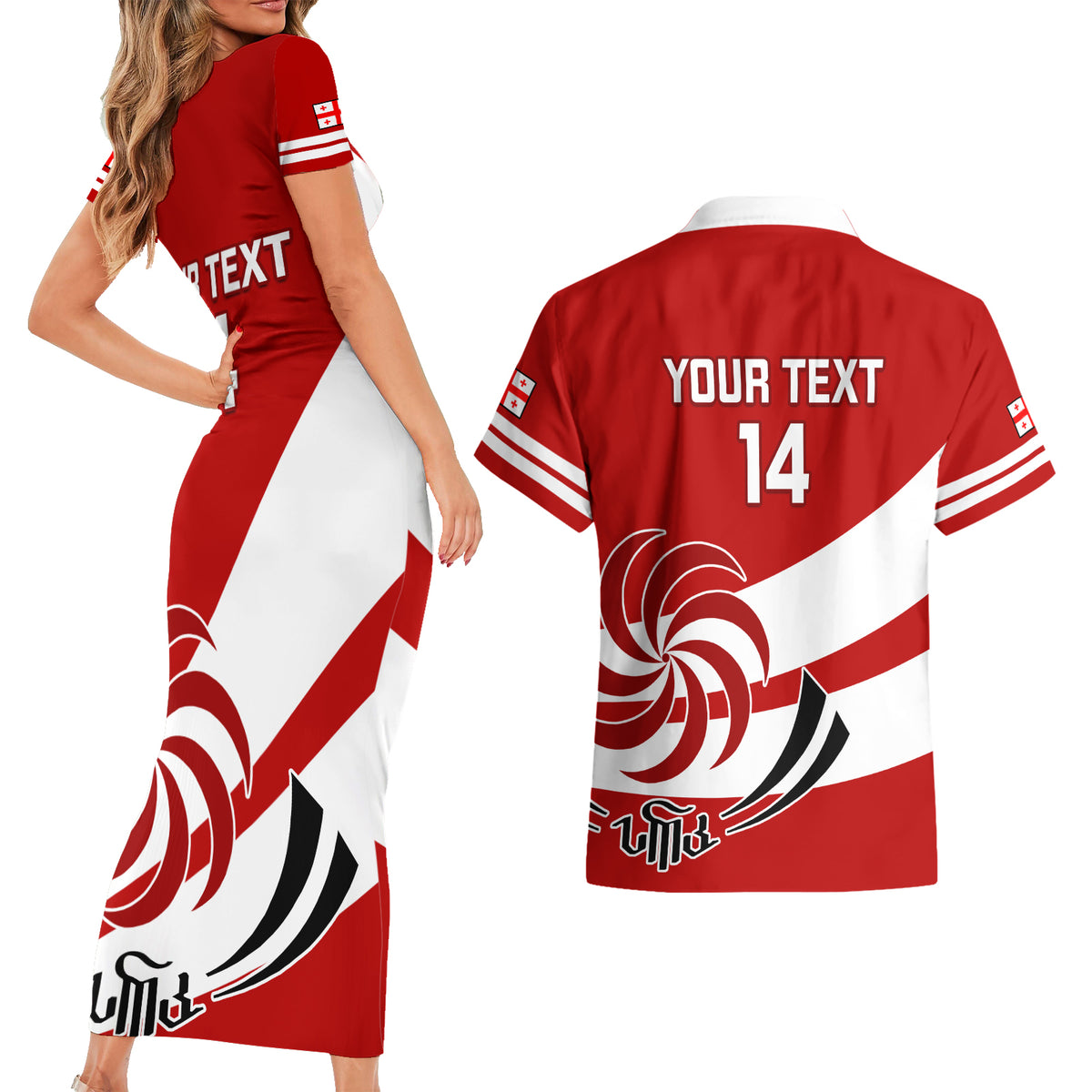 Custom Georgia Rugby Couples Matching Short Sleeve Bodycon Dress and Hawaiian Shirt 2023 Go Lelos Curves Style - Wonder Print Shop