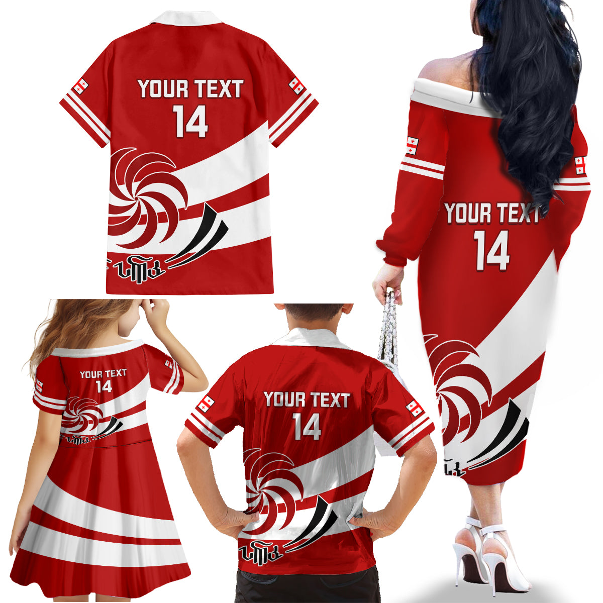 Custom Georgia Rugby Family Matching Off Shoulder Long Sleeve Dress and Hawaiian Shirt 2023 Go Lelos Curves Style - Wonder Print Shop