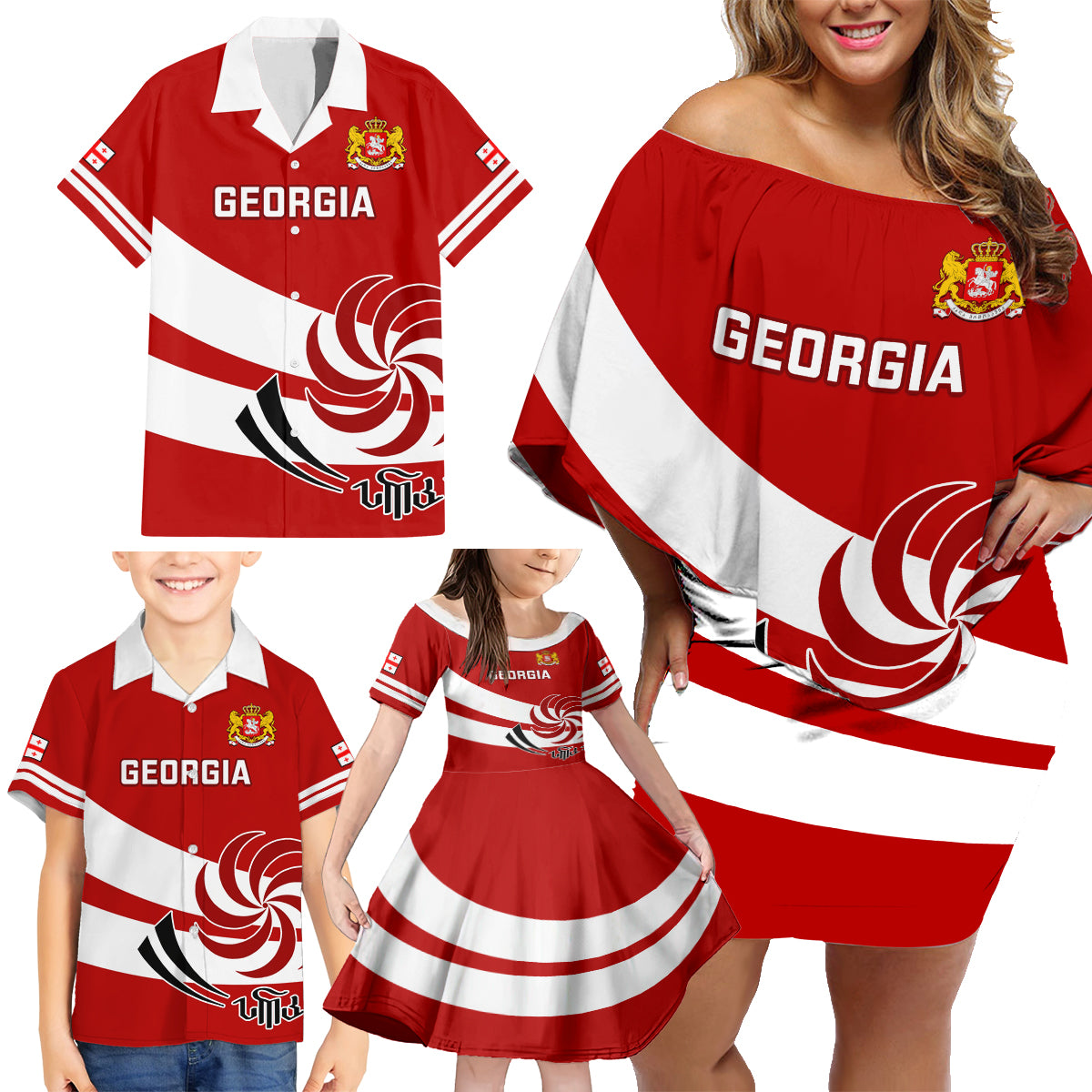 Custom Georgia Rugby Family Matching Off Shoulder Short Dress and Hawaiian Shirt 2023 Go Lelos Curves Style - Wonder Print Shop