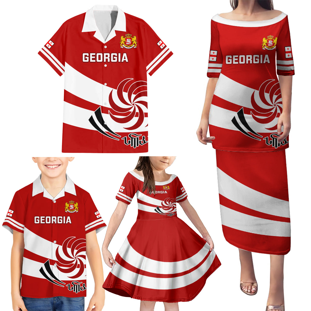 Custom Georgia Rugby Family Matching Puletasi Dress and Hawaiian Shirt 2023 Go Lelos Curves Style - Wonder Print Shop