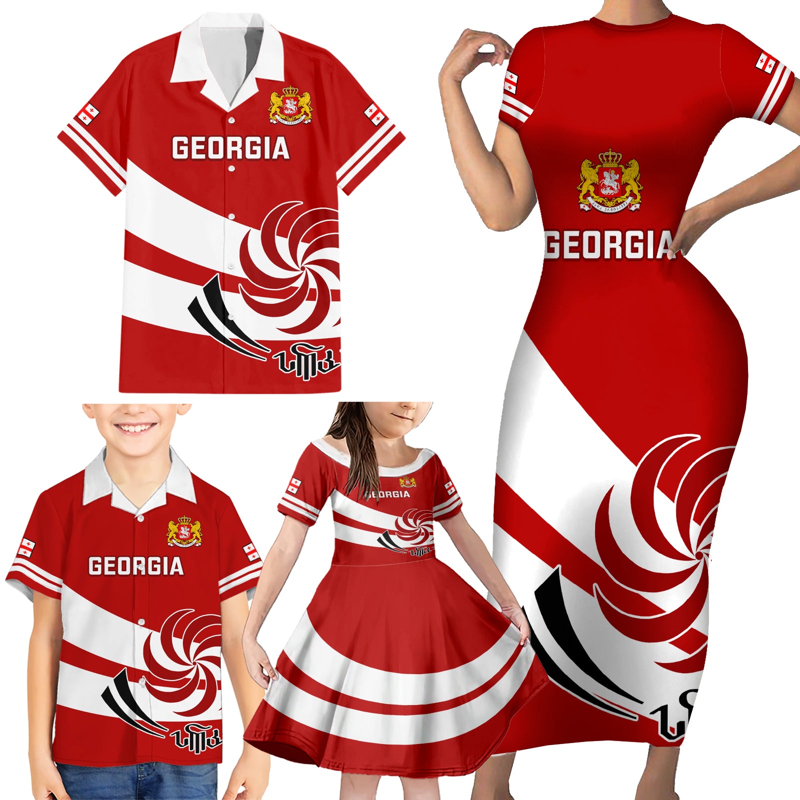 Custom Georgia Rugby Family Matching Short Sleeve Bodycon Dress and Hawaiian Shirt 2023 Go Lelos Curves Style - Wonder Print Shop