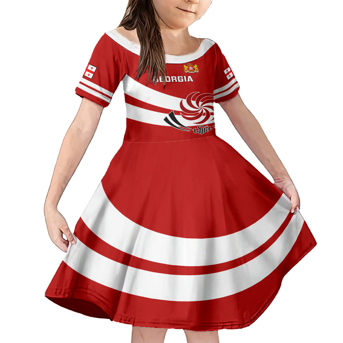 Custom Georgia Rugby Kid Short Sleeve Dress 2023 Go Lelos Curves Style - Wonder Print Shop