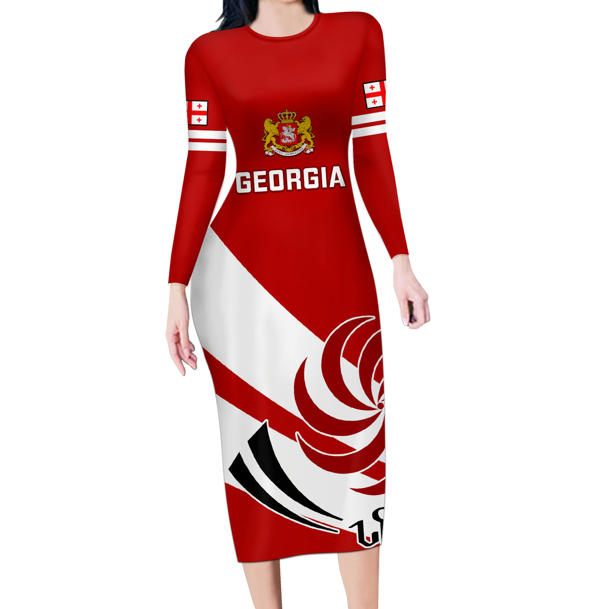 Custom Georgia Rugby Long Sleeve Bodycon Dress 2023 Go Lelos Curves Style - Wonder Print Shop