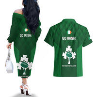 Ireland Rugby Couples Matching Off The Shoulder Long Sleeve Dress and Hawaiian Shirt 2023 Go Shamrock World Cup Irish Celtic Pattern - Wonder Print Shop