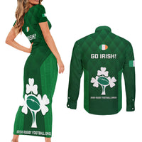 Ireland Rugby Couples Matching Short Sleeve Bodycon Dress and Long Sleeve Button Shirts 2023 Go Shamrock World Cup Irish Celtic Pattern - Wonder Print Shop