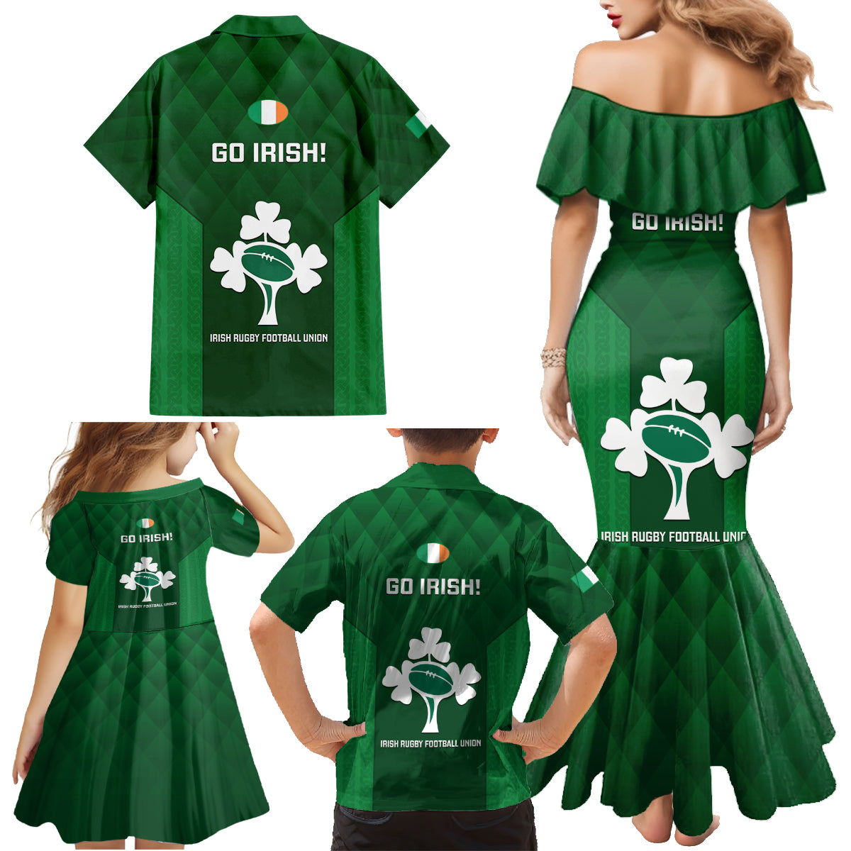 Ireland Rugby Family Matching Mermaid Dress and Hawaiian Shirt 2023 Go Shamrock World Cup Irish Celtic Pattern - Wonder Print Shop