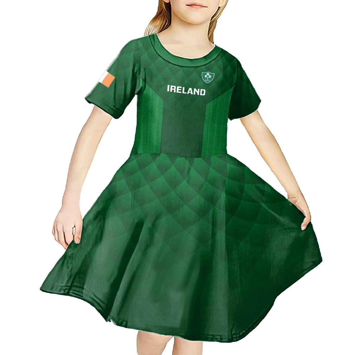 Ireland Rugby Kid Short Sleeve Dress 2023 Go Shamrock World Cup Irish Celtic Pattern - Wonder Print Shop