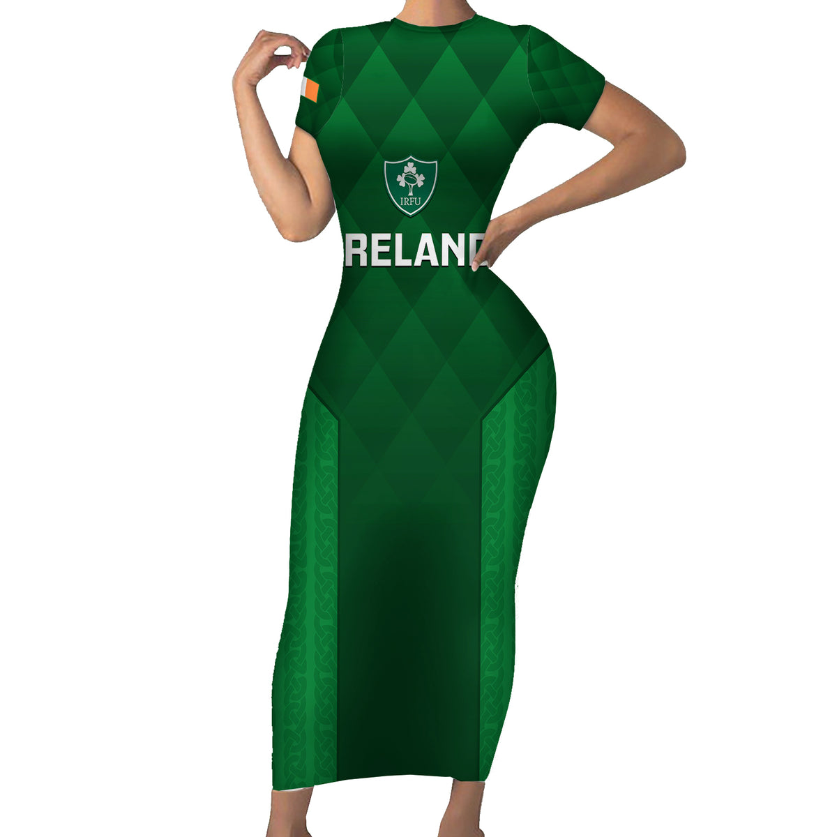 Ireland Rugby Short Sleeve Bodycon Dress 2023 Go Shamrock World Cup Irish Celtic Pattern - Wonder Print Shop