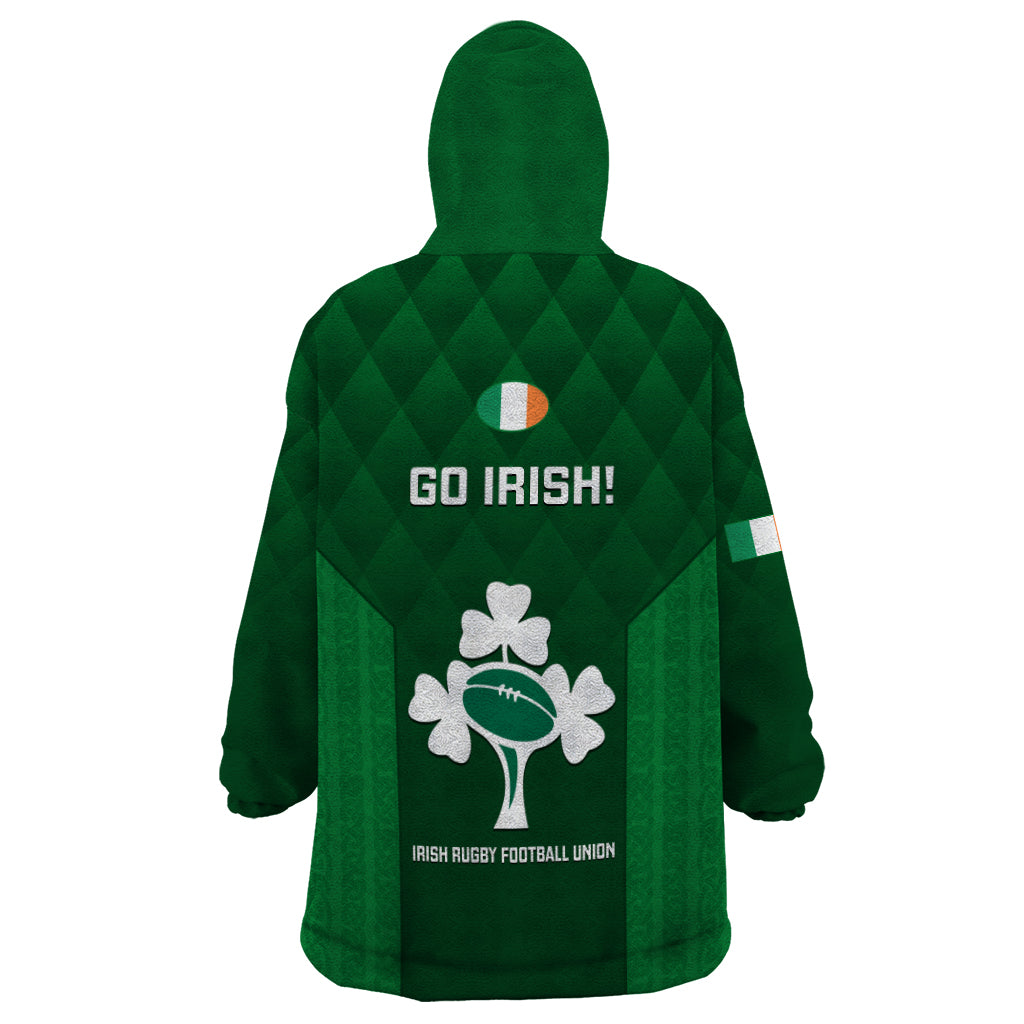 Ireland Rugby Wearable Blanket Hoodie 2023 Go Shamrock World Cup Irish Celtic Pattern - Wonder Print Shop