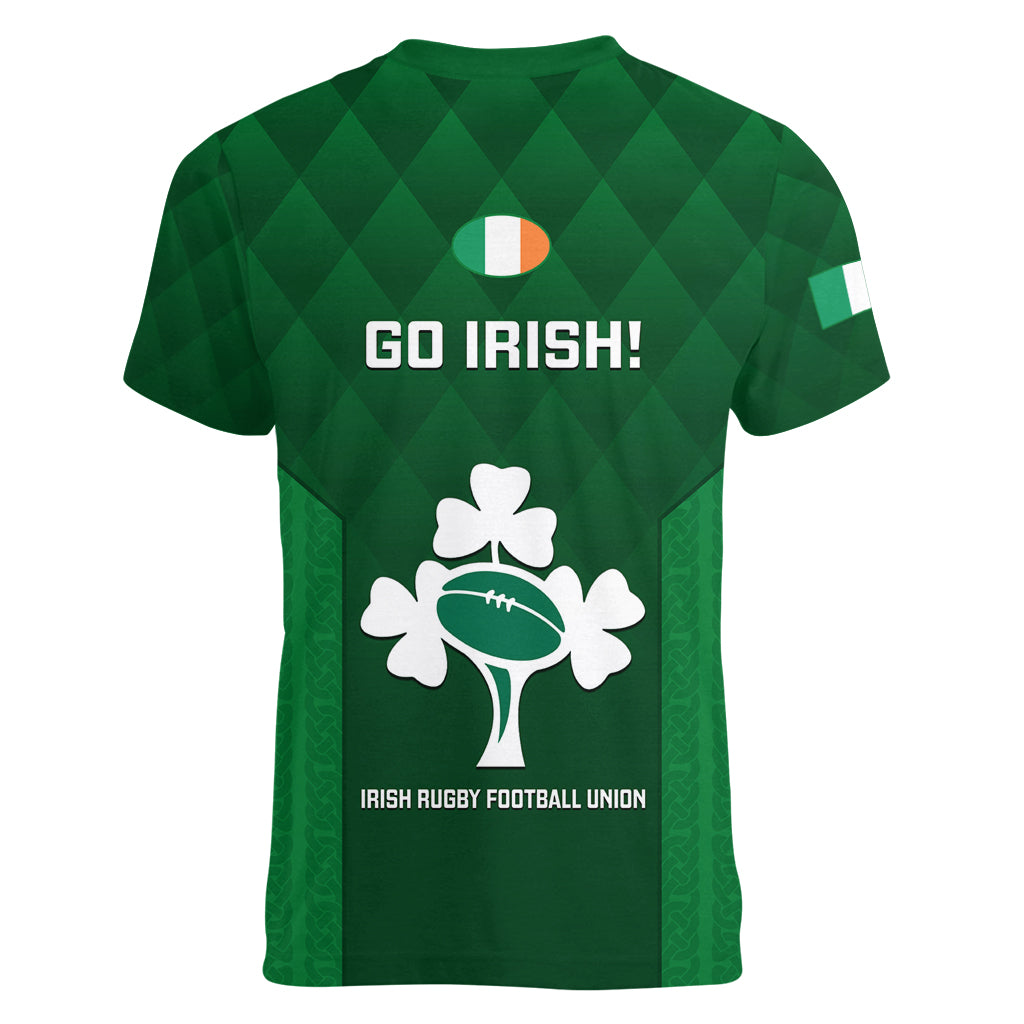 Ireland Rugby Women V Neck T Shirt 2023 Go Shamrock World Cup Irish Celtic Pattern - Wonder Print Shop