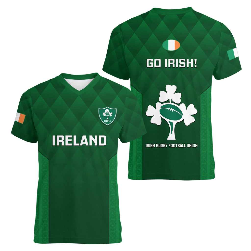 Ireland Rugby Women V Neck T Shirt 2023 Go Irish Shamrock World Cup LT14