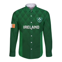 Custom Ireland Rugby Long Sleeve Button Shirt 2023 Go Shamrock World Cup Irish Celtic Pattern - Wonder Print Shop