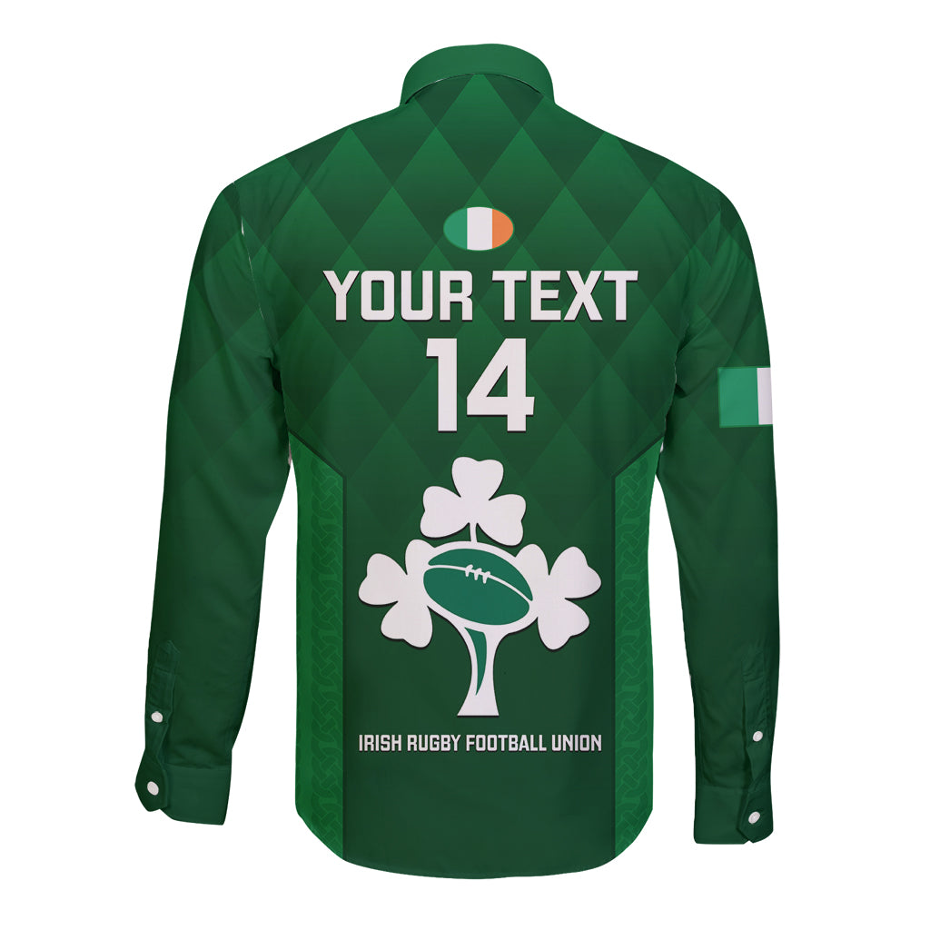 Custom Ireland Rugby Long Sleeve Button Shirt 2023 Go Shamrock World Cup Irish Celtic Pattern - Wonder Print Shop