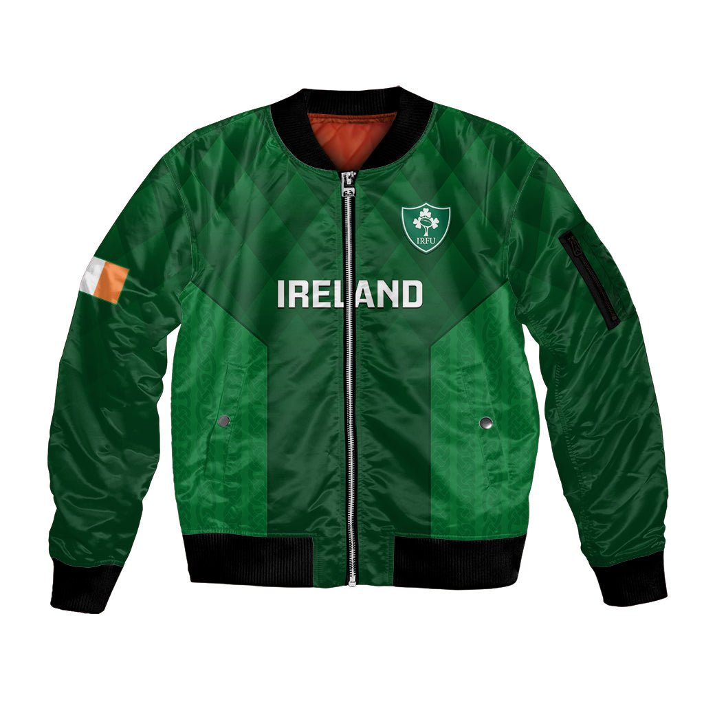 Custom Ireland Rugby Sleeve Zip Bomber Jacket 2023 Go Shamrock World Cup Irish Celtic Pattern - Wonder Print Shop