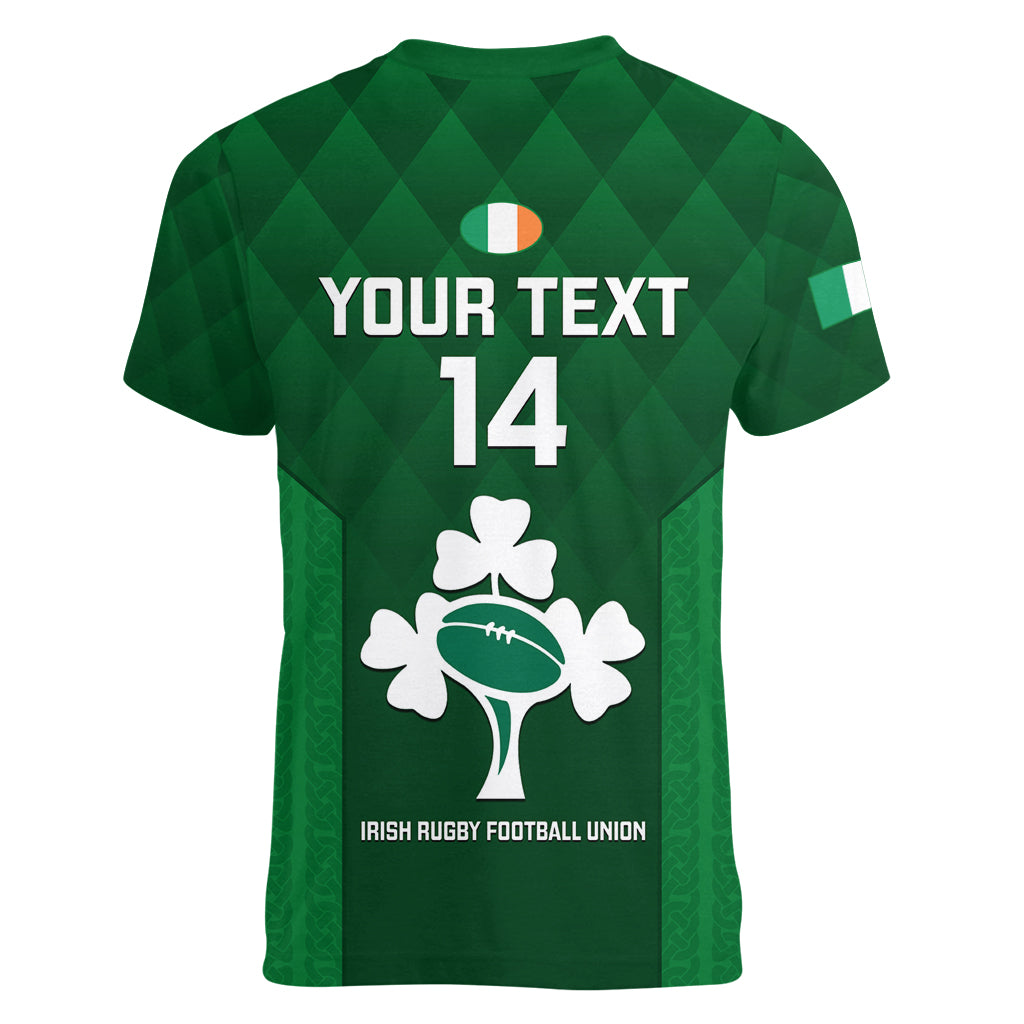 Custom Ireland Rugby Women V Neck T Shirt 2023 Go Shamrock World Cup Irish Celtic Pattern - Wonder Print Shop