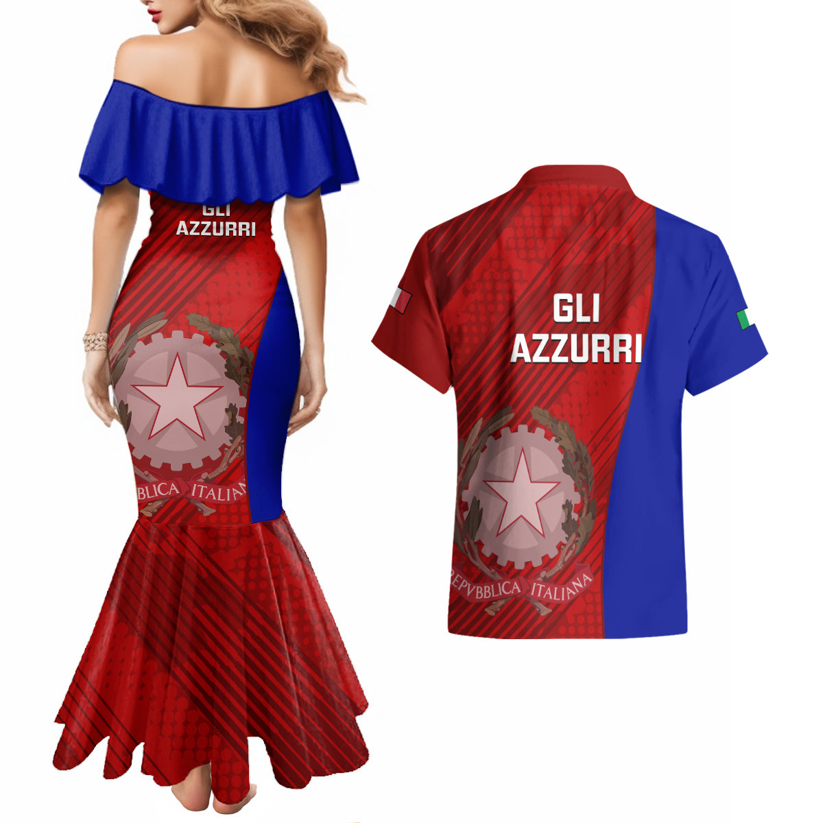 Italy Rugby Couples Matching Mermaid Dress and Hawaiian Shirt 2023 The Blues Grunge Style - Wonder Print Shop