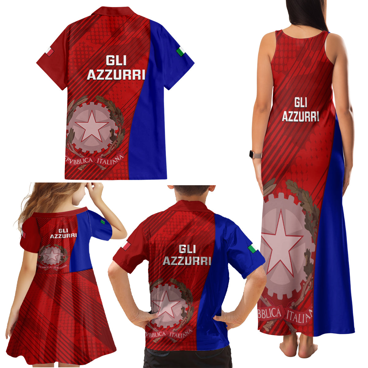 Italy Rugby Family Matching Tank Maxi Dress and Hawaiian Shirt 2023 The Blues Grunge Style - Wonder Print Shop
