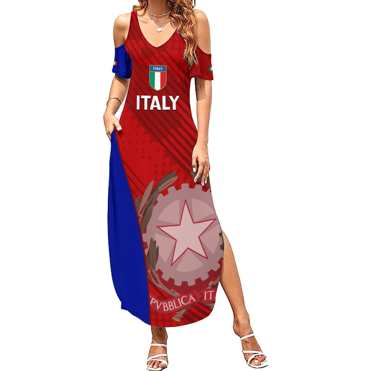 Italy Rugby Summer Maxi Dress 2023 The Blues Grunge Style - Wonder Print Shop