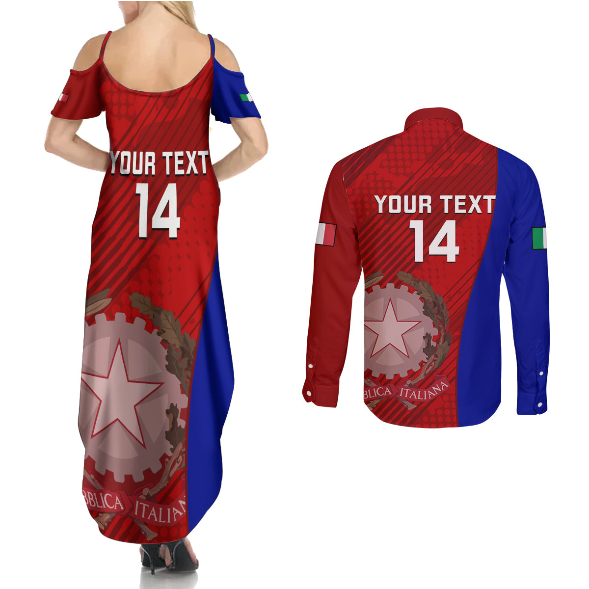 Custom Italy Rugby Couples Matching Summer Maxi Dress and Long Sleeve Button Shirts 2023 The Blues Grunge Style - Wonder Print Shop