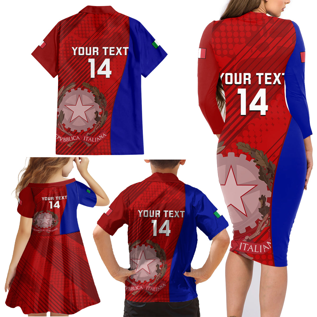 Custom Italy Rugby Family Matching Long Sleeve Bodycon Dress and Hawaiian Shirt 2023 The Blues Grunge Style - Wonder Print Shop