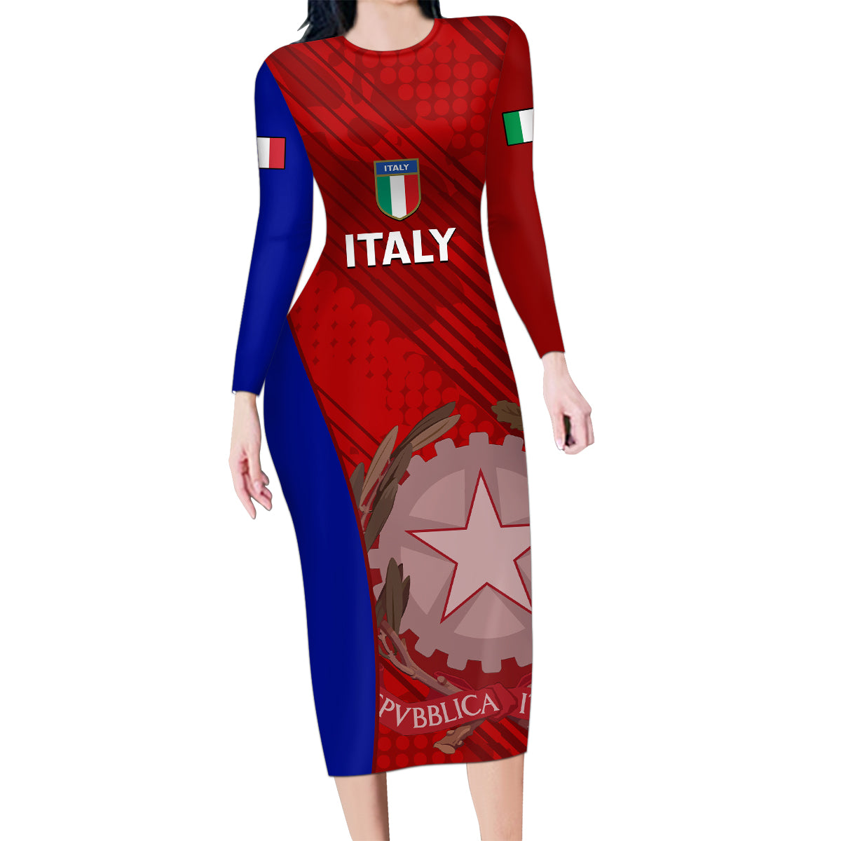 Custom Italy Rugby Family Matching Long Sleeve Bodycon Dress and Hawaiian Shirt 2023 The Blues Grunge Style - Wonder Print Shop