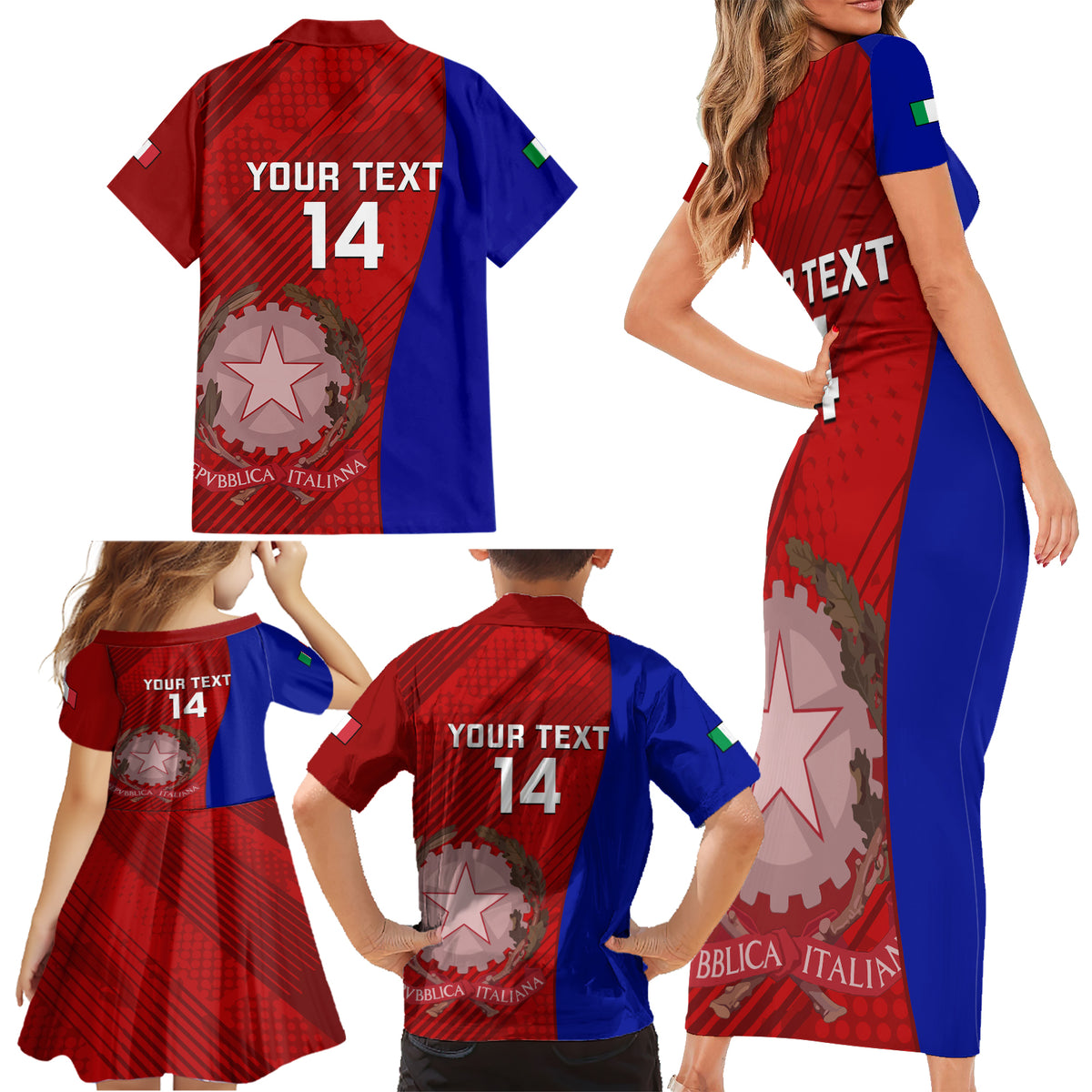 Custom Italy Rugby Family Matching Short Sleeve Bodycon Dress and Hawaiian Shirt 2023 The Blues Grunge Style - Wonder Print Shop