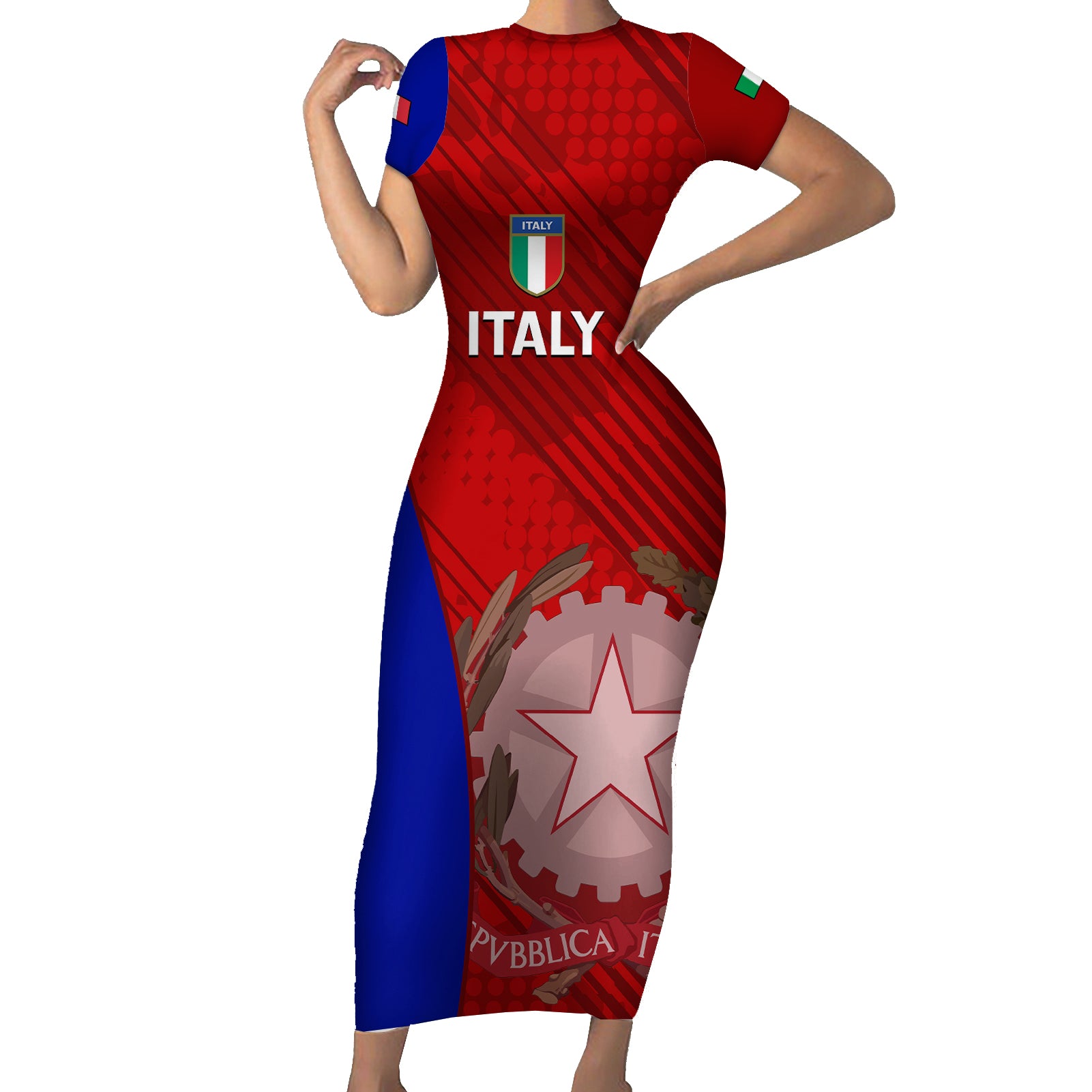 Custom Italy Rugby Short Sleeve Bodycon Dress 2023 The Blues Grunge Style - Wonder Print Shop