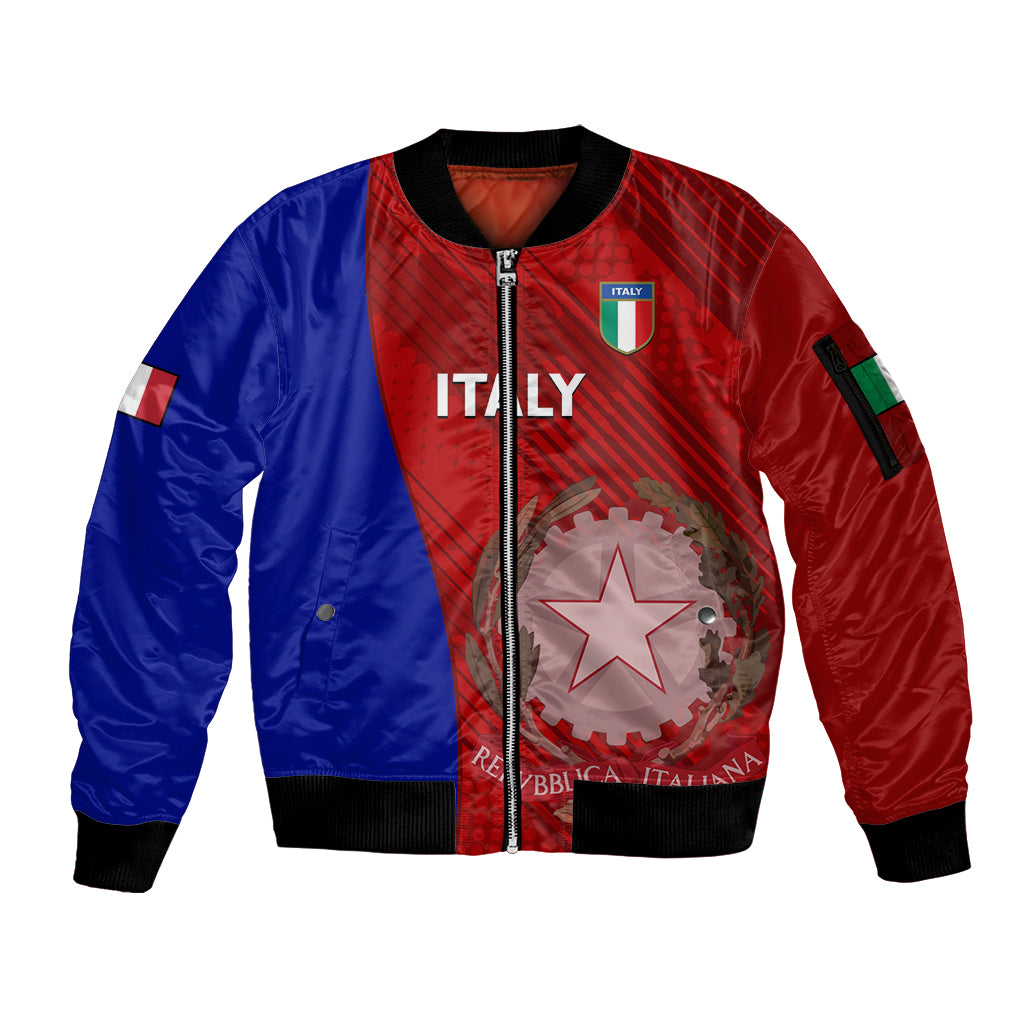 Custom Italy Rugby Sleeve Zip Bomber Jacket 2023 The Blues Grunge Style - Wonder Print Shop