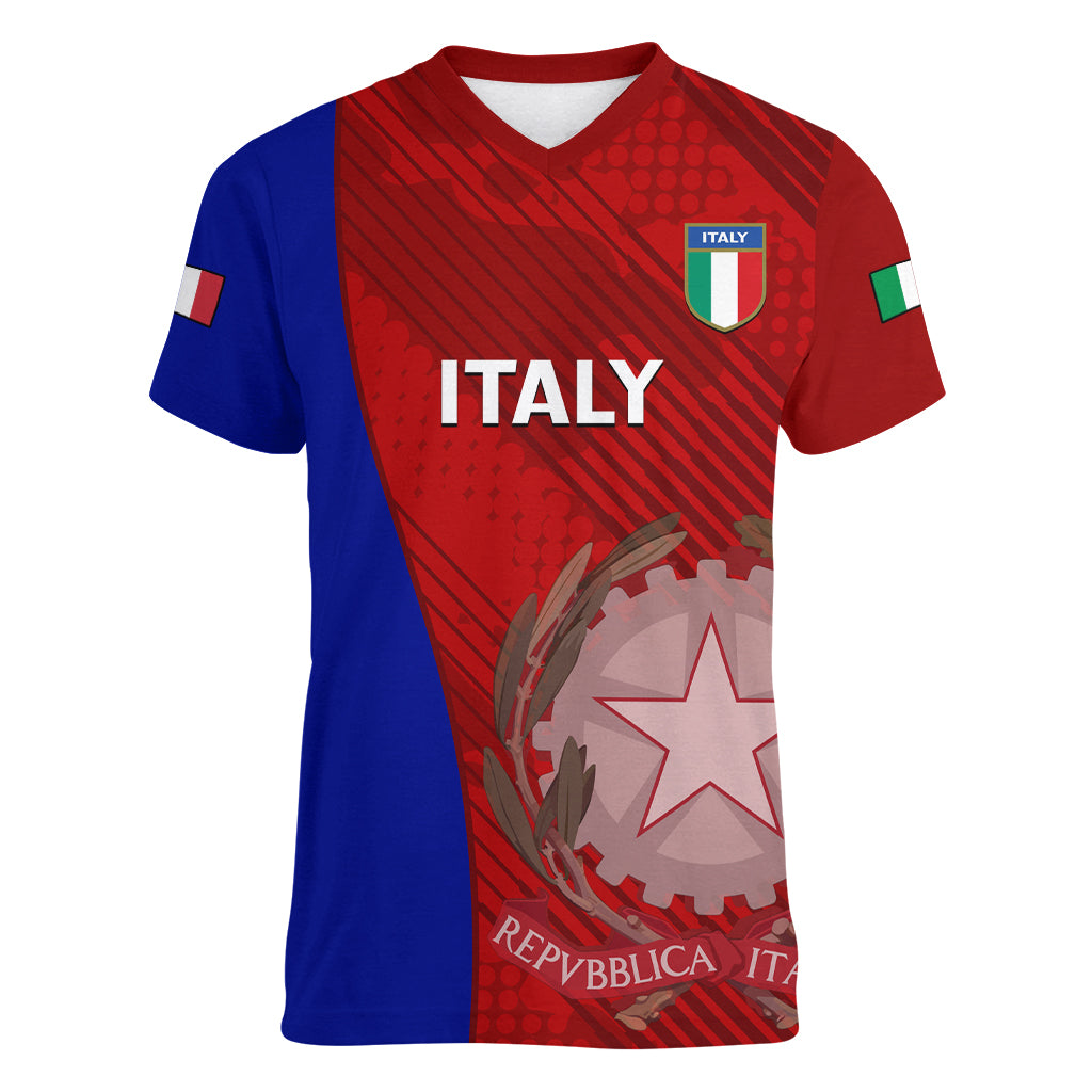 Custom Italy Rugby Women V Neck T Shirt 2023 The Blues Grunge Style - Wonder Print Shop