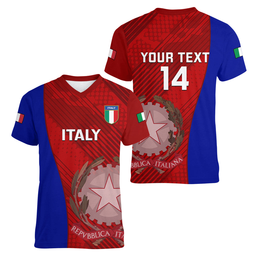 Custom Italy Rugby Women V Neck T Shirt 2023 The Blues Grunge Style - Wonder Print Shop