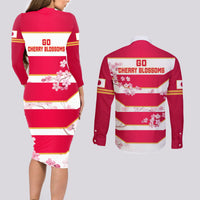 Japan Rugby Couples Matching Long Sleeve Bodycon Dress and Long Sleeve Button Shirts 2023 Go Cherry Blossoms World Cup - Wonder Print Shop