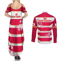 Japan Rugby Couples Matching Summer Maxi Dress and Long Sleeve Button Shirts 2023 Go Cherry Blossoms World Cup - Wonder Print Shop