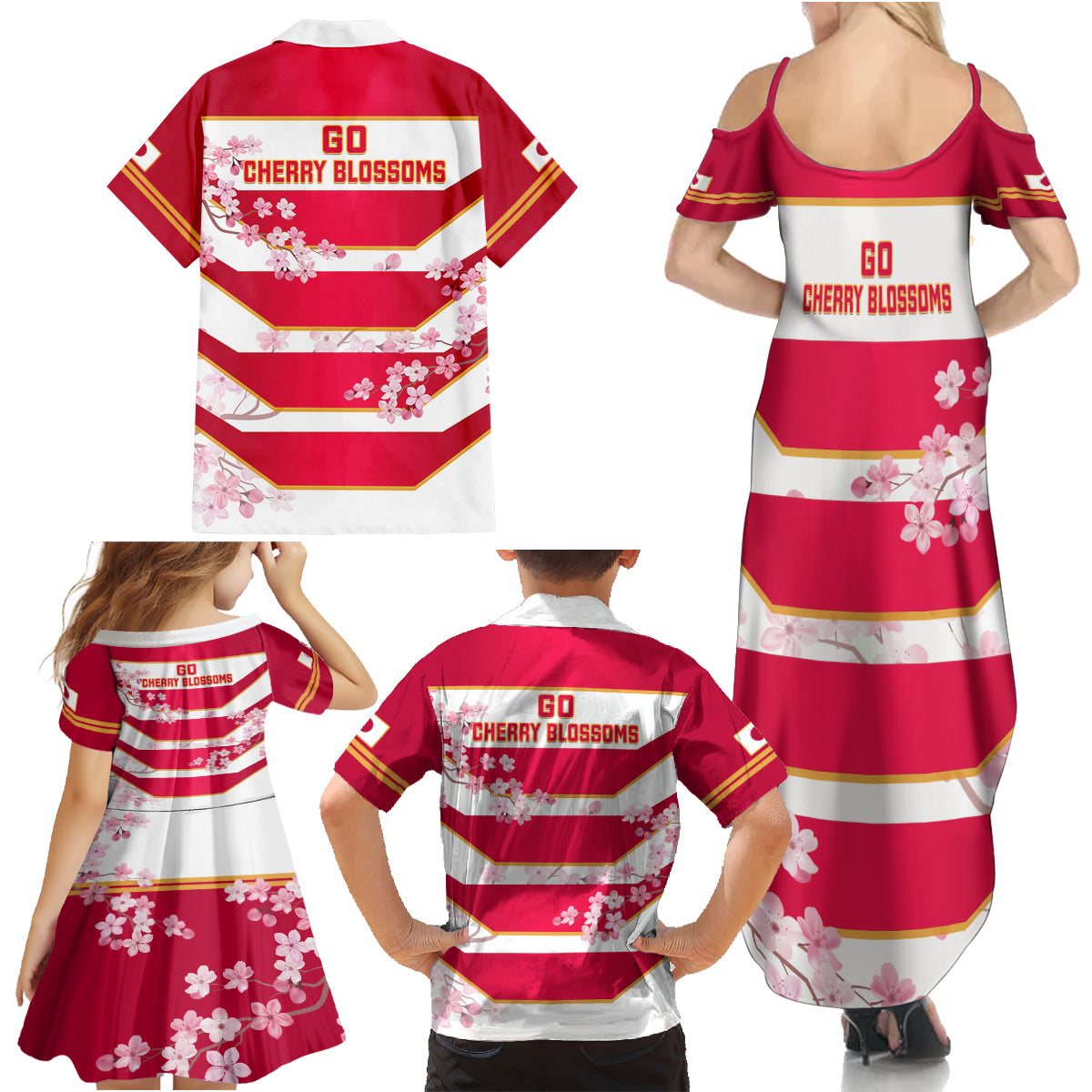Japan Rugby Family Matching Summer Maxi Dress and Hawaiian Shirt 2023 Go Cherry Blossoms World Cup - Wonder Print Shop